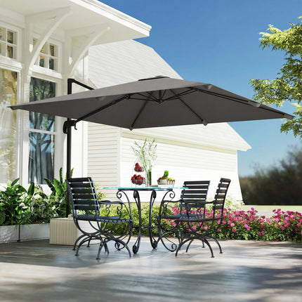 3 x 3 m Cantilever Parasol, Square Patio Umbrella with Crank Handle, Cross Base,