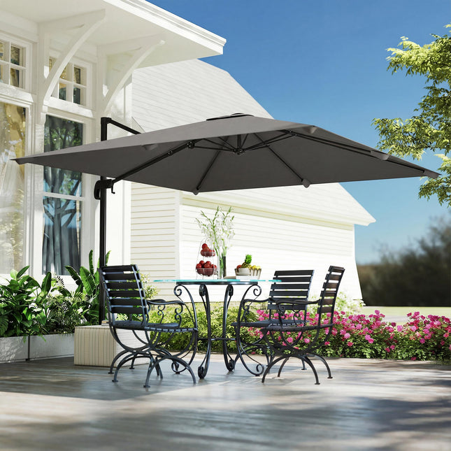3 x 3 m Cantilever Parasol, Square Patio Umbrella with Crank Handle, Cross Base,