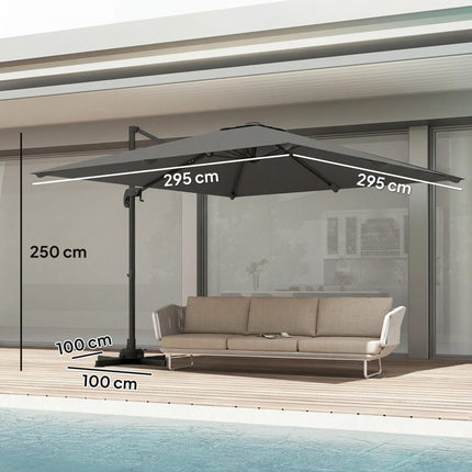 3 x 3 m Cantilever Parasol, Square Patio Umbrella with Crank Handle, Cross Base,