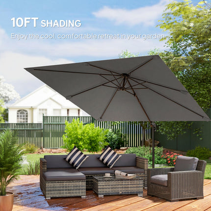 3 x 3 m Cantilever Parasol, Square Patio Umbrella with Crank Handle, Cross Base,