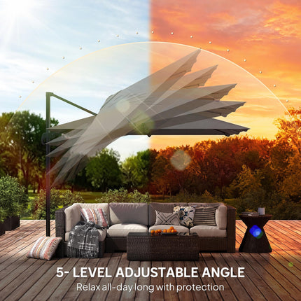 3 x 3 m Cantilever Parasol, Square Patio Umbrella with Crank Handle, Cross Base,