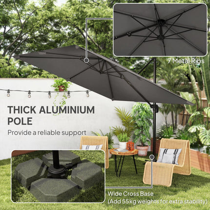 3 x 3 m Cantilever Parasol, Square Patio Umbrella with Crank Handle, Cross Base,