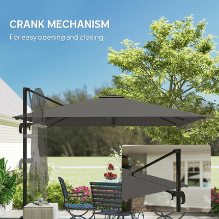 3 x 3 m Cantilever Parasol, Square Patio Umbrella with Crank Handle, Cross Base,