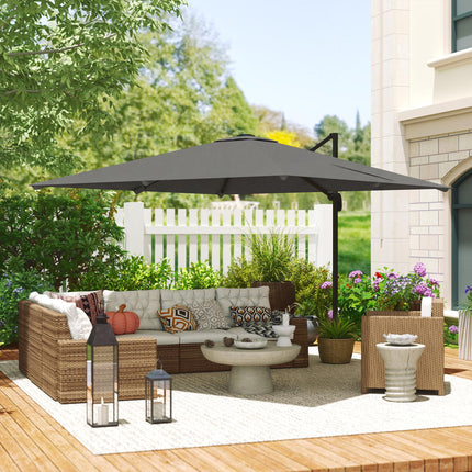 3 x 3 m Cantilever Parasol, Square Patio Umbrella with Crank Handle, Cross Base,