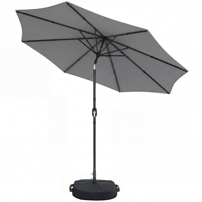 2.7 m Garden Parasol Umbrella with Cross Base and Sandbag, Retractable Ribs, Out