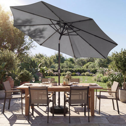 2.7 m Garden Parasol Umbrella with Cross Base and Sandbag, Retractable Ribs, Out