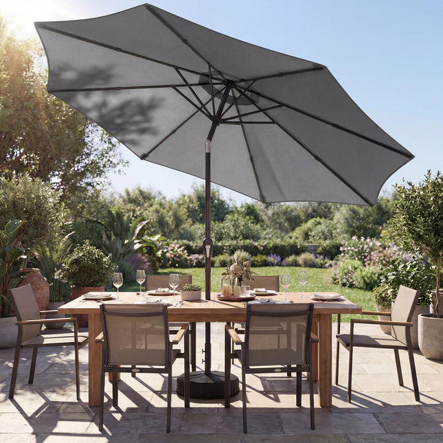 2.7 m Garden Parasol Umbrella with Cross Base and Sandbag, Retractable Ribs, Out