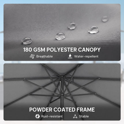 2.7 m Garden Parasol Umbrella with Cross Base and Sandbag, Retractable Ribs, Out