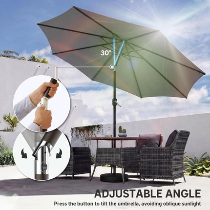 2.7 m Garden Parasol Umbrella with Cross Base and Sandbag, Retractable Ribs, Out