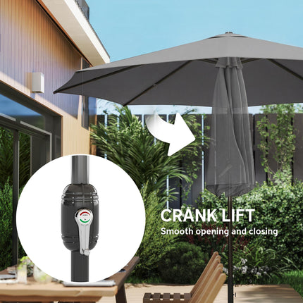 2.7 m Garden Parasol Umbrella with Cross Base and Sandbag, Retractable Ribs, Out