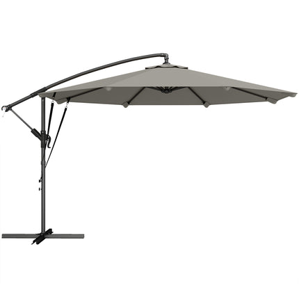 3 m Cantilever Parasol with Protective Cover and Wind Ropes, Banana Parasol with Crank Handle, Light Grey