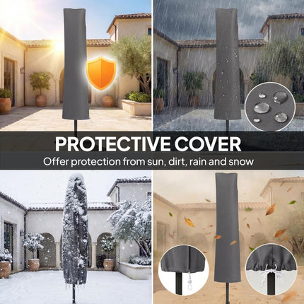 3 m Cantilever Parasol with Protective Cover and Wind Ropes, Banana Parasol with Crank Handle, Light Grey