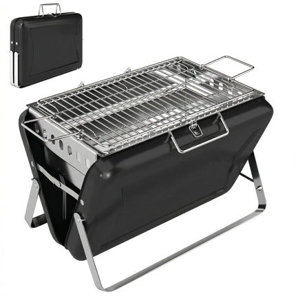 Charcoal BBQ Grill Portable Stainless Steel Barbecue with Tilting Grate for Camping Picnic Garden Black