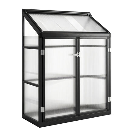 Polycarbonate Greenhouse with Hinged Door, Top Vent, Lean-to Green House, Walk-i