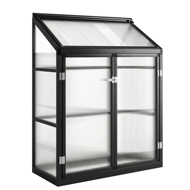 Polycarbonate Greenhouse with Hinged Door, Top Vent, Lean-to Green House, Walk-i