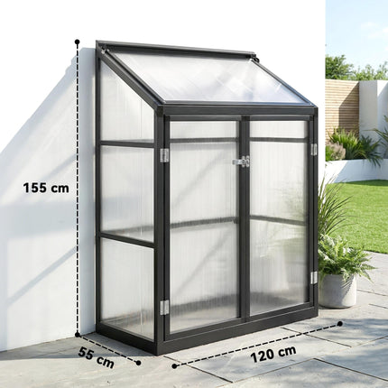 Polycarbonate Greenhouse with Hinged Door, Top Vent, Lean-to Green House, Walk-i
