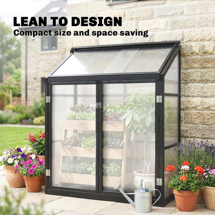 Polycarbonate Greenhouse with Hinged Door, Top Vent, Lean-to Green House, Walk-i