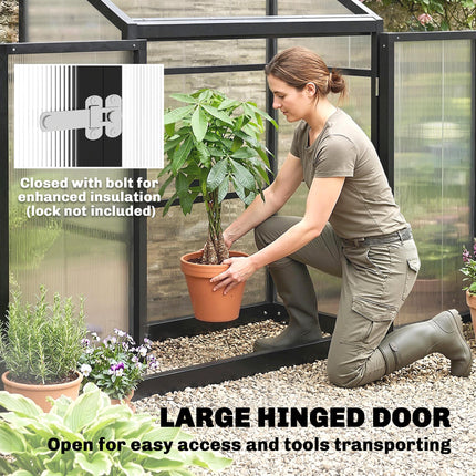 Polycarbonate Greenhouse with Hinged Door, Top Vent, Lean-to Green House, Walk-i
