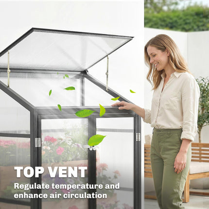 Polycarbonate Greenhouse with Hinged Door, Top Vent, Lean-to Green House, Walk-i