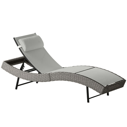 Rattan Sun Lounger, Garden Recliner with 5 Position Adjustable Back, S Shaped Te