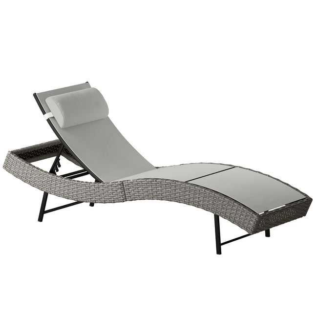 Rattan Sun Lounger, Garden Recliner with 5 Position Adjustable Back, S Shaped Te