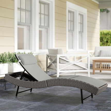 Rattan Sun Lounger, Garden Recliner with 5 Position Adjustable Back, S Shaped Te