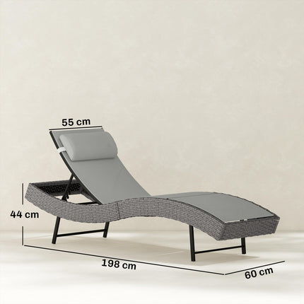 Rattan Sun Lounger, Garden Recliner with 5 Position Adjustable Back, S Shaped Te