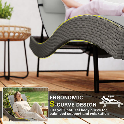 Rattan Sun Lounger, Garden Recliner with 5 Position Adjustable Back, S Shaped Te
