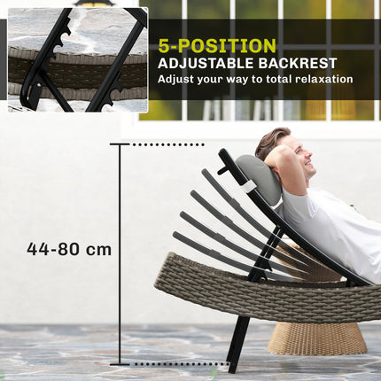 Rattan Sun Lounger, Garden Recliner with 5 Position Adjustable Back, S Shaped Te
