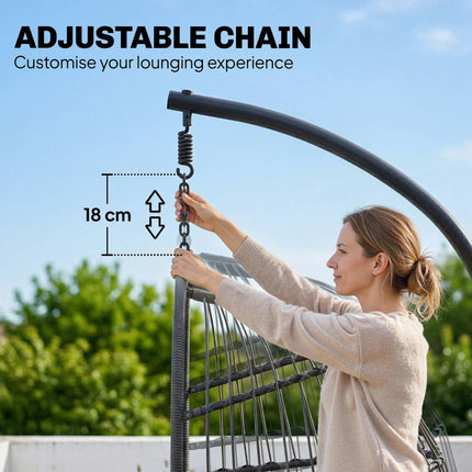 Hanging Egg Chair, Indoor Outdoor Hammock Swing Chair with Stand, Safety Strap, Foldable Basket, Dark/Light Grey