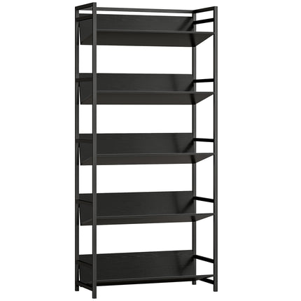 Bookshelf 5-Tier Metal Frame Bookcase Storage Shelves for Living Room Black