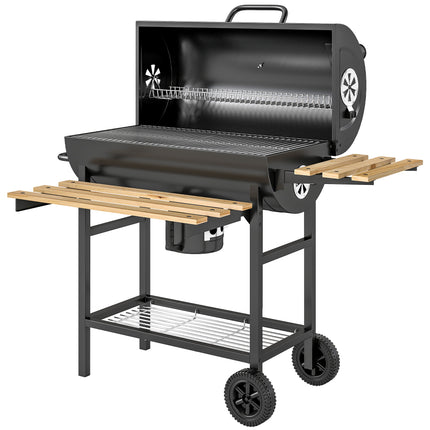 Charcoal Grill, Barrel BBQ Smoker with Warming Rack, Charcoal BBQ Grill with Fol