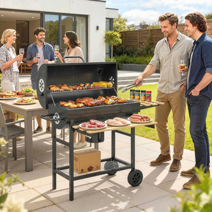 Charcoal Grill, Barrel BBQ Smoker with Warming Rack, Charcoal BBQ Grill with Fol