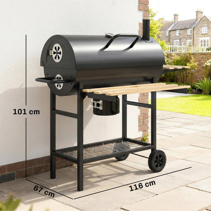 Charcoal Grill, Barrel BBQ Smoker with Warming Rack, Charcoal BBQ Grill with Fol
