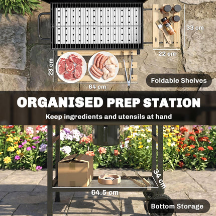 Charcoal Grill, Barrel BBQ Smoker with Warming Rack, Charcoal BBQ Grill with Fol