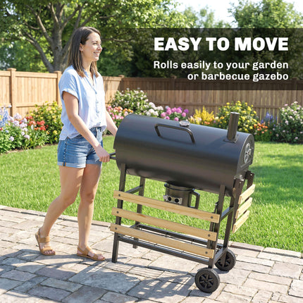 Charcoal Grill, Barrel BBQ Smoker with Warming Rack, Charcoal BBQ Grill with Fol