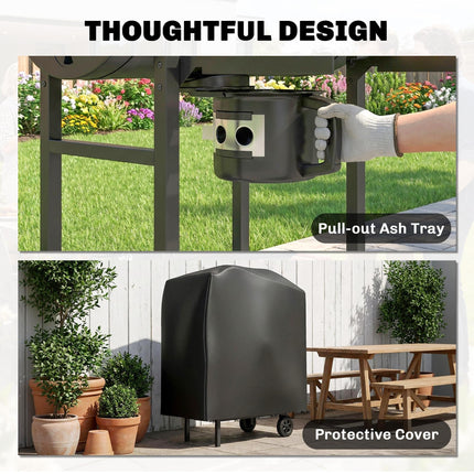 Charcoal Grill, Barrel BBQ Smoker with Warming Rack, Charcoal BBQ Grill with Fol
