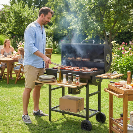 Charcoal Grill, Barrel BBQ Smoker with Warming Rack, Charcoal BBQ Grill with Fol