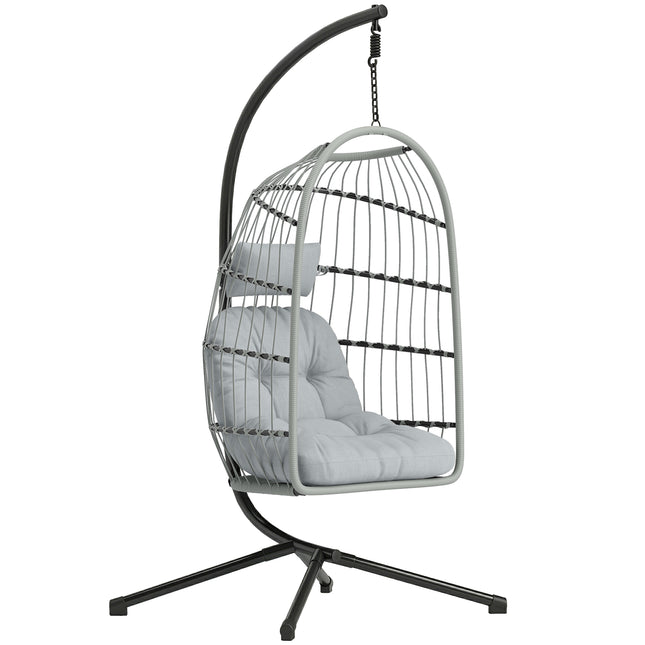 Hanging Egg Chair, Indoor Outdoor Hammock Swing Chair with Stand, Safety Strap, Foldable Basket, Light Grey
