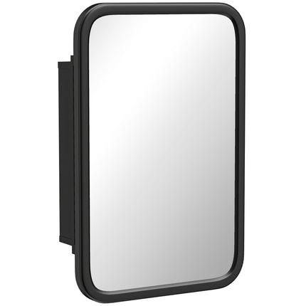 Bathroom Wall Cabinet with Tempered Mirror Metal Bathroom Mirror Cabinet with 3 Shelves Black