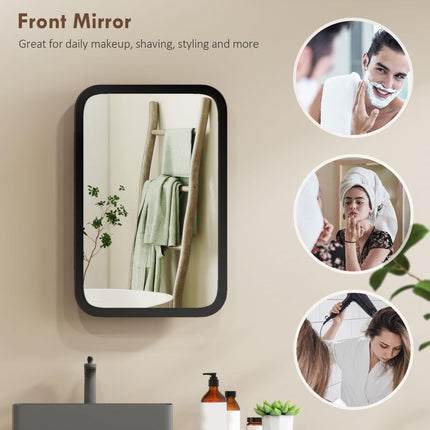 Bathroom Wall Cabinet with Tempered Mirror Metal Bathroom Mirror Cabinet with 3 Shelves Black