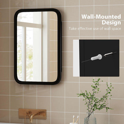Bathroom Wall Cabinet with Tempered Mirror Metal Bathroom Mirror Cabinet with 3 Shelves Black
