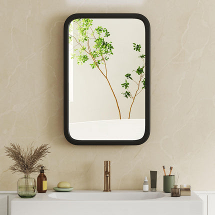 Bathroom Wall Cabinet with Tempered Mirror Metal Bathroom Mirror Cabinet with 3 Shelves Black