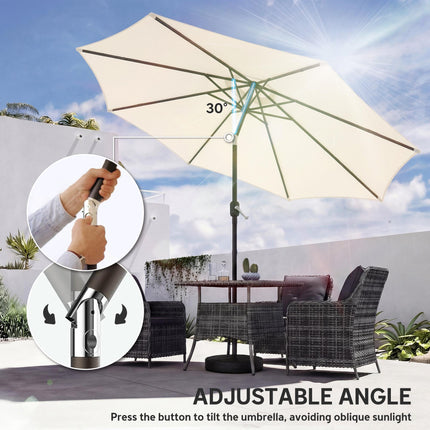 Outsunny 2.7 m Garden Parasol Umbrella with Cross Base and Sandbag, Retractable Ribs, Outdoor Table Market Umbrella, Cream White