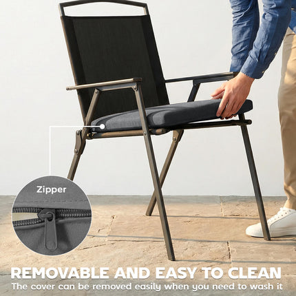 Outdoor Seat Cushions Set of 2 with Ties, Waterproof Garden Seat Pads, Dark Grey