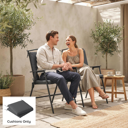 Outdoor Seat Cushions Set of 2 with Ties, Waterproof Garden Seat Pads, Dark Grey