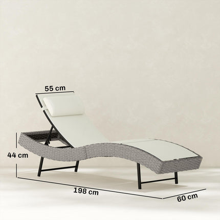 Outsunny Rattan Sun Lounger, Garden Recliner with 5 Position Adjustable Back, S Shaped Texteline Seat, Headrest, Cream White