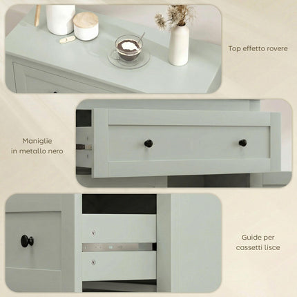 Sideboard Storage Cabinet, Modern Kitchen Cupboard with Adjustable Shelf, Drawer and Double Doors, Green
