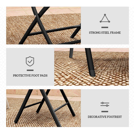 3 Pieces Outdoor Bistro Set, Glass Top Outdoor Table and 2 Folding Chairs with Protecting Feet, Black