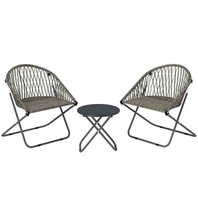 Patio Bistro Set, Folding Patio Furniture Set with 2 Chairs and Table, Grey